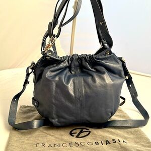 Francesco Biasia metallic blue soft leather crossbody bag